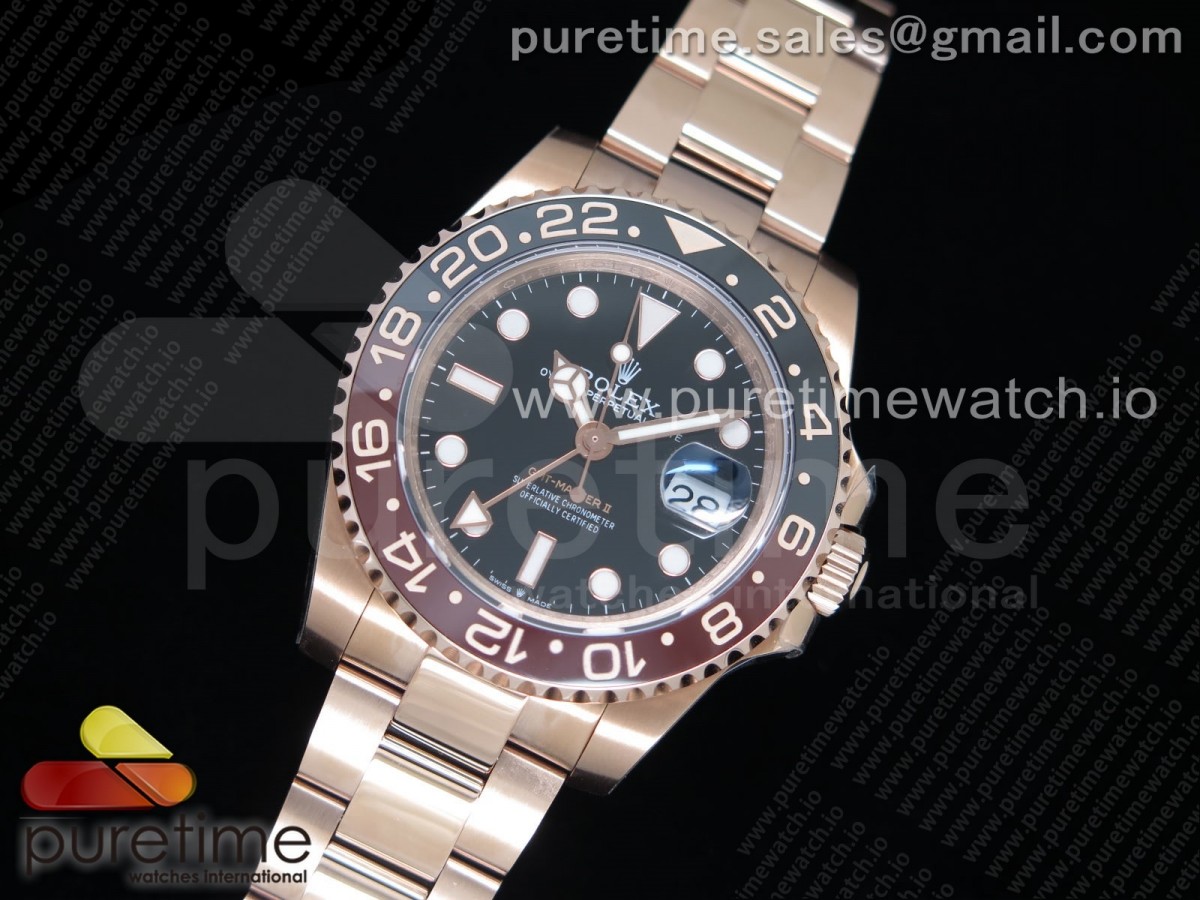 GM공장 롤렉스 GMT마스터2 루트비어 로골 블랙다이얼 브슬 금통 / GMT-Master II 126715 CHNR RG Plated 904L Steel GMF 11 Best Edition A3285 (Correct Hand Stack)