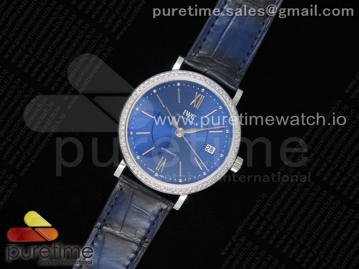 MF공장 IWC 포르토피노 37MM 블루다이얼 악어스트랩 / Portofino Automatic 37 SS M+F 11 Best Edition Blue Dial Diamonds Bezel on Blue Crocodile Strap A35111