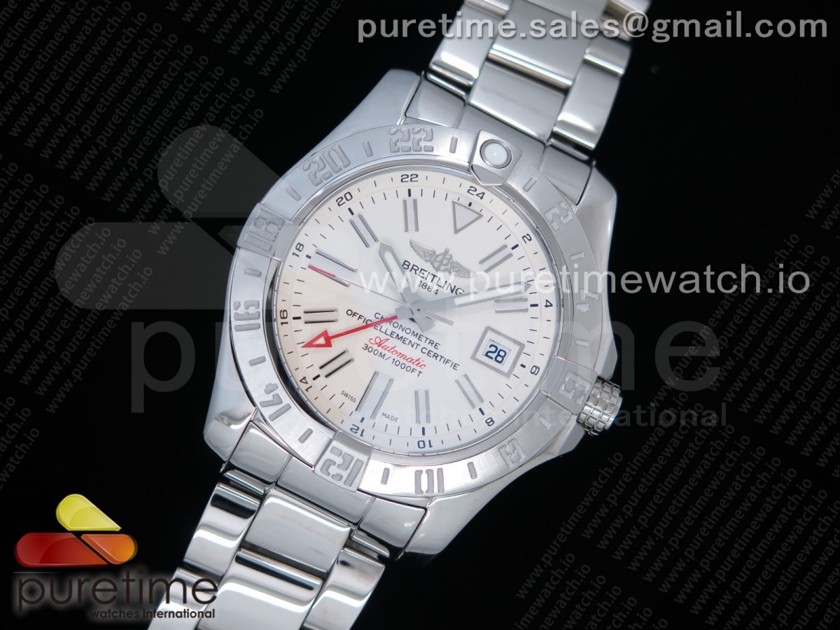 GF공장 V2 브라이틀링 어벤져2 GMT 화이트다이얼 브슬 / Avenger GMT SS GF 11 Best Edition White Dial Stick Markers on SS Bracelet A2836 V2