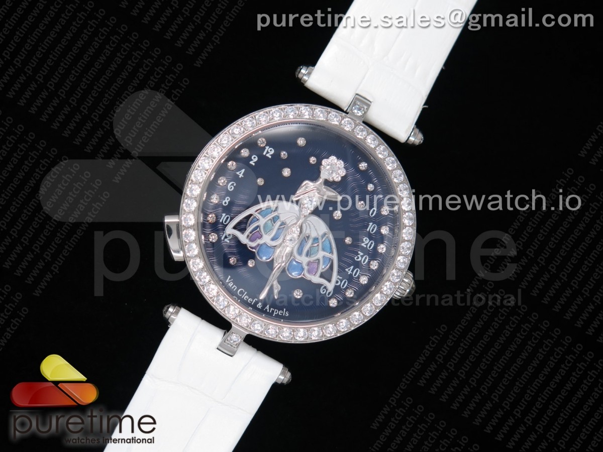 반클리프 레이디 아펠스 발레린 엔찬티 블루다이얼 화이트가죽 / Lady Arpels Ballerine Enchantée SS Blue Dial on White Leather Strap Jap Quartz