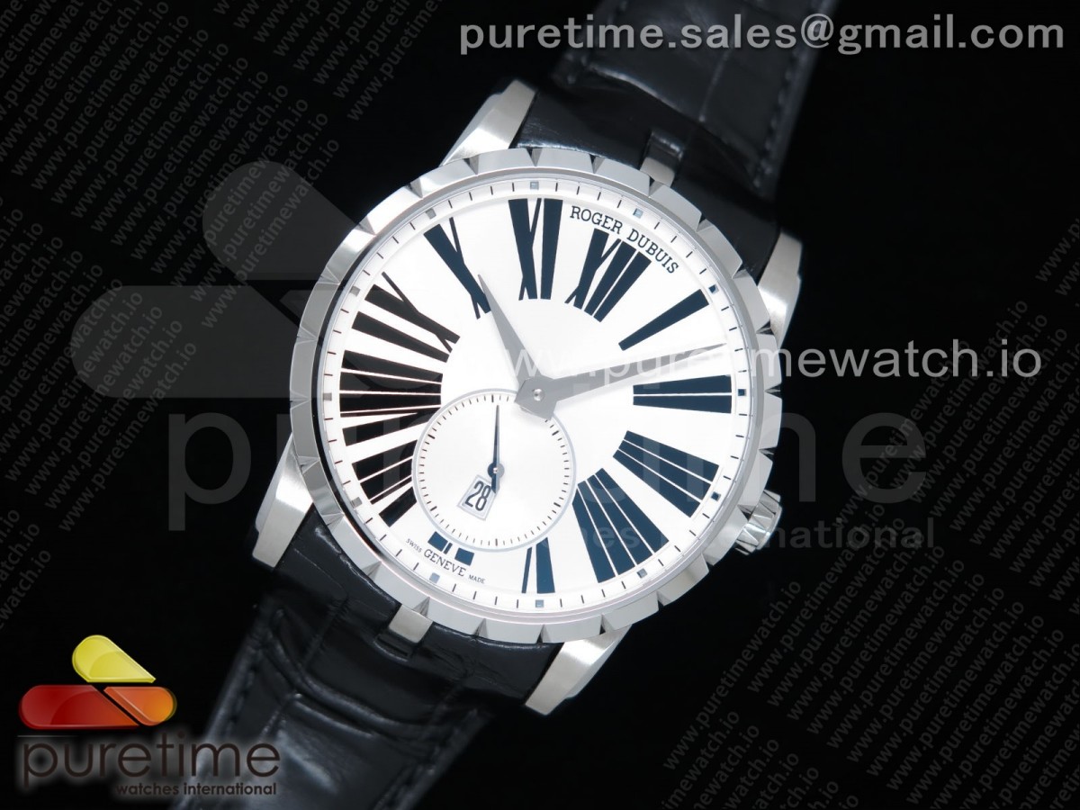 PF공장 로져드뷔 엑스칼리버 화이트 42MM 가죽 / Excalibur 42mm Dbex0535 SS PF 11 Best Edition White Dial on Black Leather Strap A830