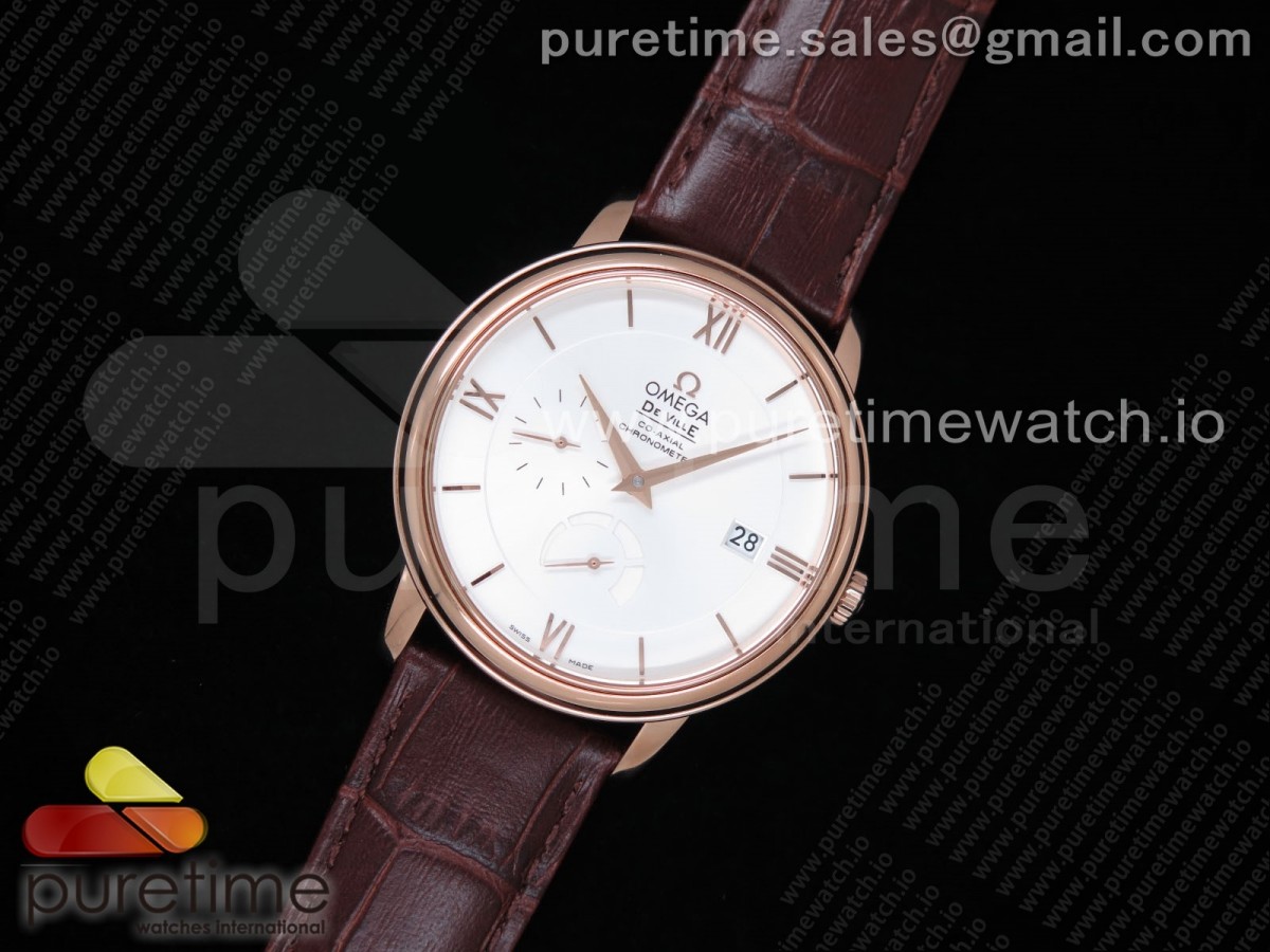 ZF공장 오메가 드빌 프레스티지 파워리저브 화이트다이얼 로즈골드 가죽 /  De Ville Prestige Real PR RG ZF 11 Best Edition White Dial on Brown Leather Strap MIYOTA 9015