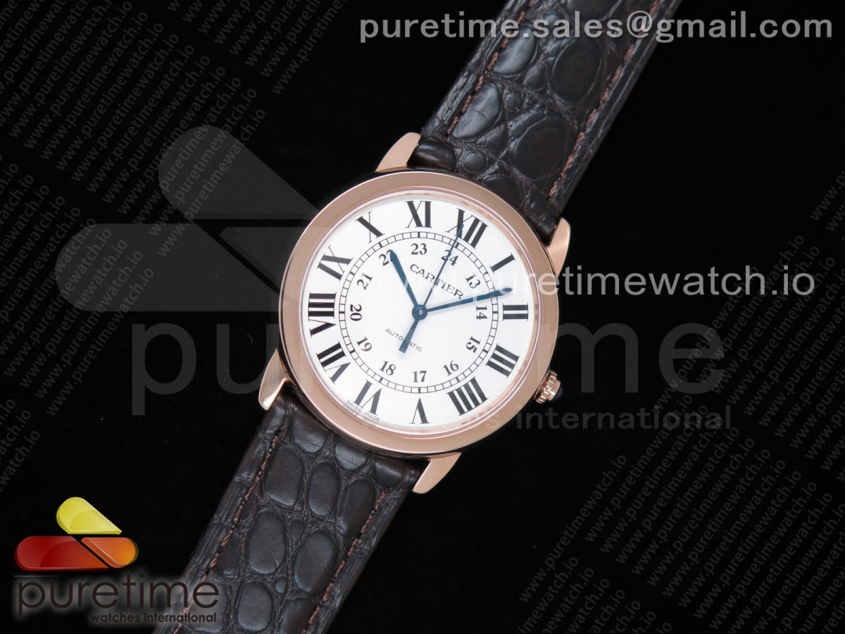 TW공장 까르띠에 롱드솔로 36MM 로즈골드 화이트다이얼 가죽 / Ronde Solo De Cartier 36mm RG TWF Best Edition White Dial on Brown Leather Strap ETA2671