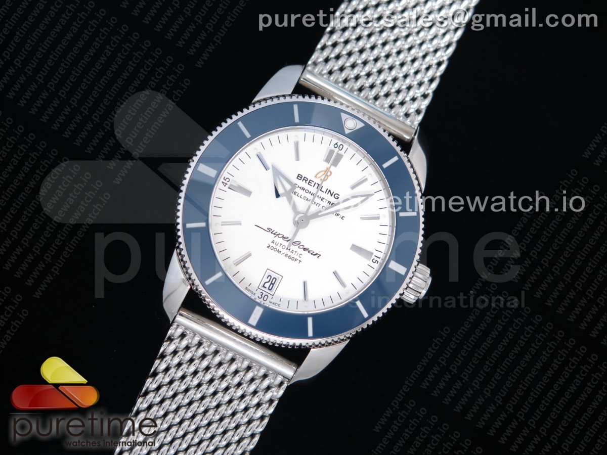 GF공장 V2 슈퍼오션헤리티지 화이트다이얼 블루 메쉬밴드 / SuperOcean Heritage ii 42mm SS GF 11 Best Edition White Dial Blue Bezel on SS Mesh Bracelet A2824 V2