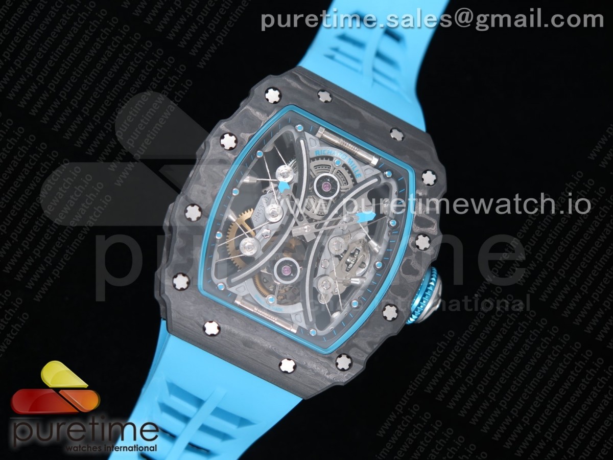 V9공장 리차드밀 RM53-01 뚜르비용 카본 스켈레톤다이얼 러버 / RM 53-01 Real Tourbillon Pablo Mac Donough V9F Best Edition on Blue Rubber Strap