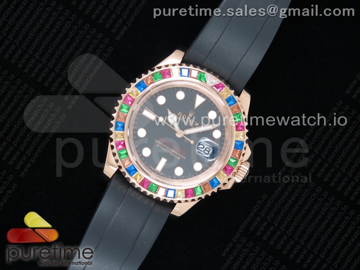 TW공장 롤렉스 요트마스터 블랙다이얼 레인보우 다이아베젤 / Yacht-Master 40 116695SATS TWF Best Edition Black Dial on Rubber Strap A2836