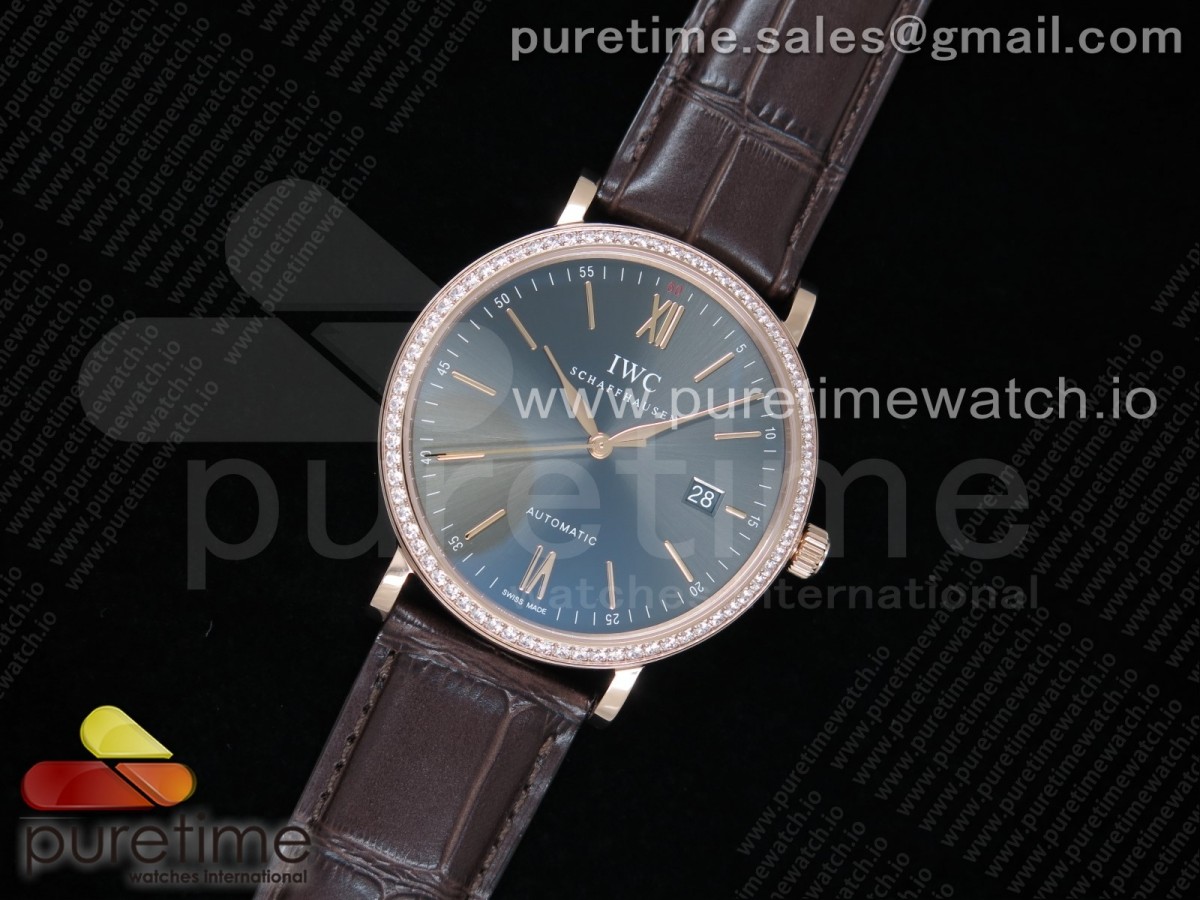 V7공장 포르토피노 그레이다이얼 로즈골드 다이아베젤 악어스트랩 / Portofino Automatic RG V7F 11 Best Edtiion Diamonds Bezel Gray Dial SS Markers on Brown Croco Strap ETA2892