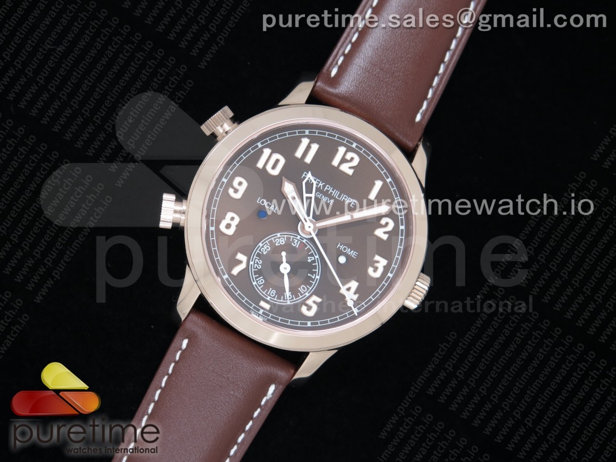 GR공장 V2 칼라트라바 로즈골드 브라운다이얼 가죽 / Calatrava 5524R Pilot Travel Time RG GRF Brown Dial on Brown Leather Strap MIYOTA 9015