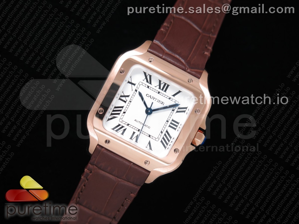 V6공장 까르띠에 산토스 미디움 로골 화이트다이얼 가죽 / Santos de Cartier 35mm RG V6F 11 Best Edition White Dial on Brown Leather Strap MIYOTA 9015