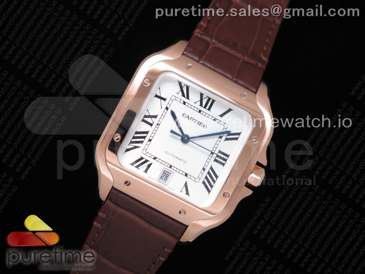 V6공장 까르띠에 산토스 라지 로골 화이트다이얼 가죽 / Santos de Cartier 40mm RG V6F 11 Best Edition White Dial on Brown Leather Strap MIYOTA 9015