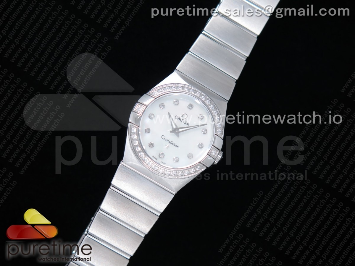 K11공장 오메가 컨스틸레이션 27MM 자개다이얼 브슬 / Constellation Ladies 27mm K11F 11 Best Edition SS Diamonds Bezel White MOP Dial Diamonds Markers on SS Bracelet ETA Quartz