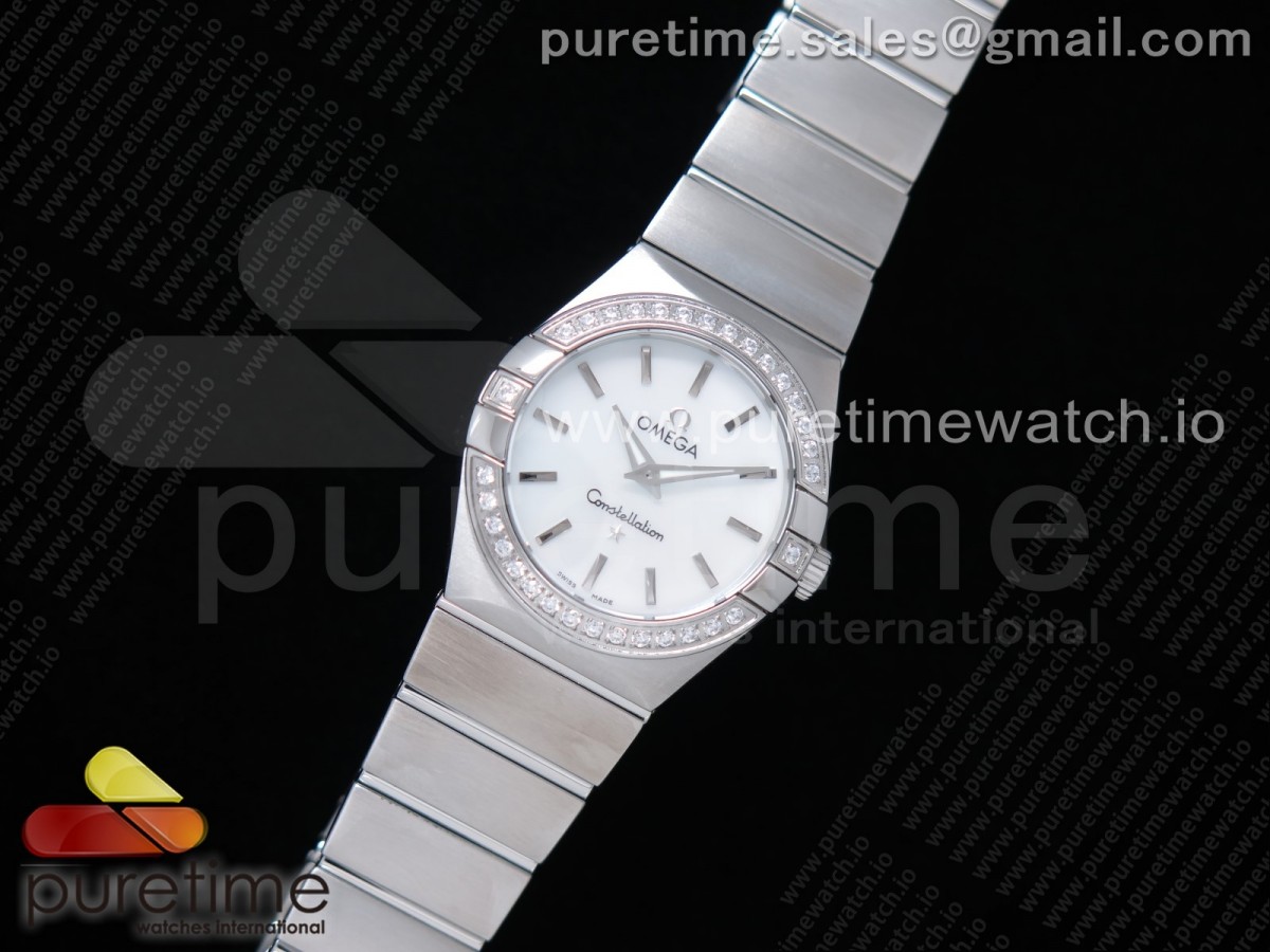 K11공장 오메가 컨스틸레이션 27MM 자개바인덱스다이얼 브슬 / Constellation Ladies 27mm K11F 11 Best Edition SS Diamonds Bezel White MOP Dial Stick Markers on SS Bracelet ETA Quartz