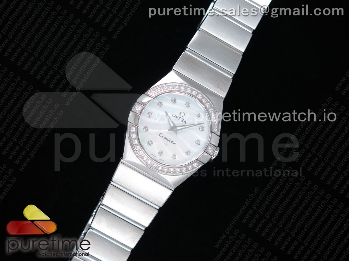 K11공장 오메가 컨스틸레이션 27MM 자개다이아물결다이얼 브슬 / Constellation Ladies 27mm K11F 11 Best Edition SS Diamonds Bezel White MOP Textured Dial Diamonds Markers on SS Bracelet ETA Quartz