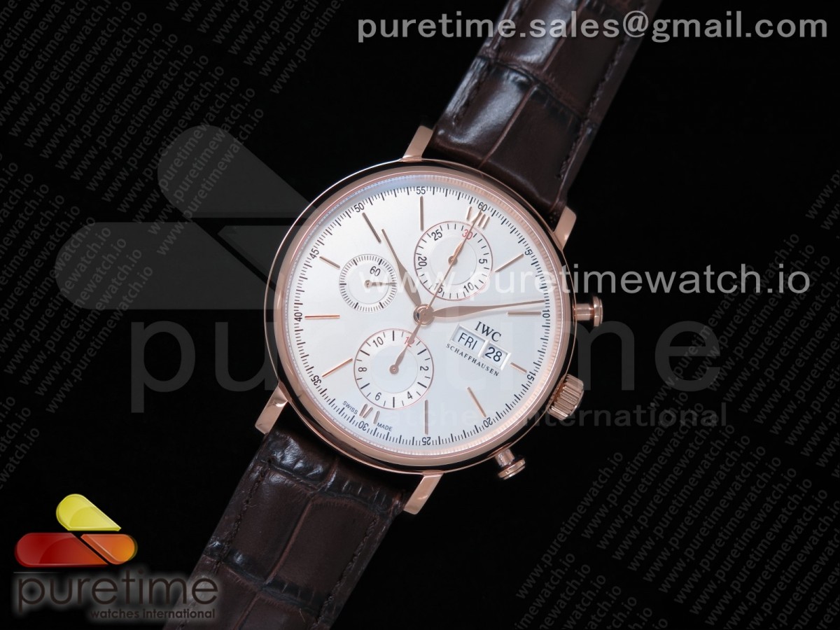 ZF공장 포르토피노크로노 로즈골드 화이트다이얼 가죽 / Portofino Chrono RG ZF 11 Best Edition White Dial on Brown Leather Strap A7750