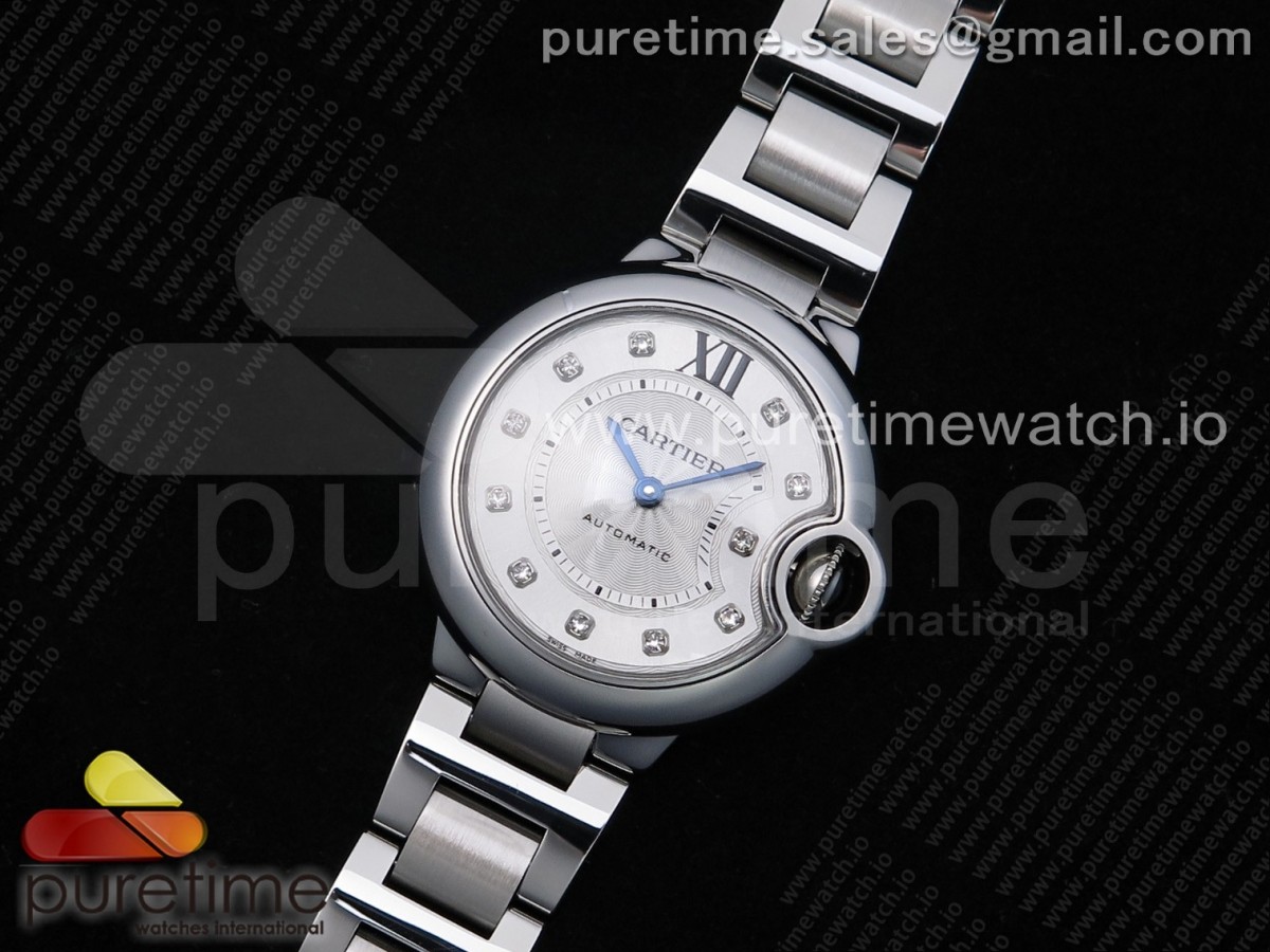 V6공장 까르띠에 발롱블루 33mm 스틸 화이트자개다이얼 다이아몬드인덱스 브슬 / Ballon Bleu 33mm SS V6F Best Edition White Textured Dial Diamonds Markers on SS Bracelet