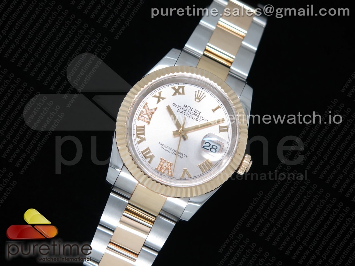 GM공장 롤렉스 데이저스트 36미리 옐로우골드 포금 실버다이아 로만인덱스 다이얼 브슬 / DateJust 36 SSYG Wrapped 116233 GMF Silver Dial Diamonds Roman Markers on SSYG Wrapped Oyster Bracelet A2836