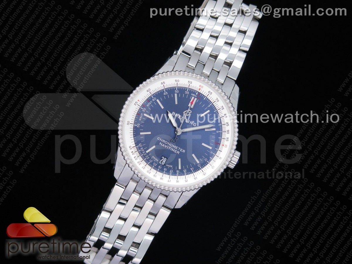 KOR공장 네비타이머 38미리 블루다이얼 브슬 + 뱀가죽 / Navitimer 1 38mm SS KOR 11 Best Edition Blue Dial White Inner Bezel on SS Bracelet SW200