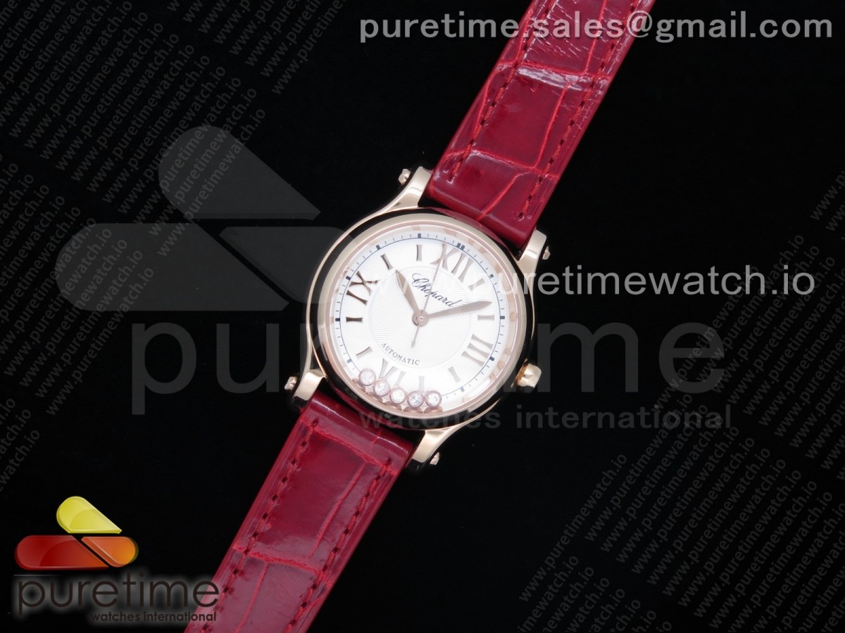 YF공장 쇼파드 해피스포츠 화이트다이얼 옐로우골드 레드가죽 / Happy Sport Automatic RG 30mm YF 11 Best Edition White Dial on Red Leather Starp A2892