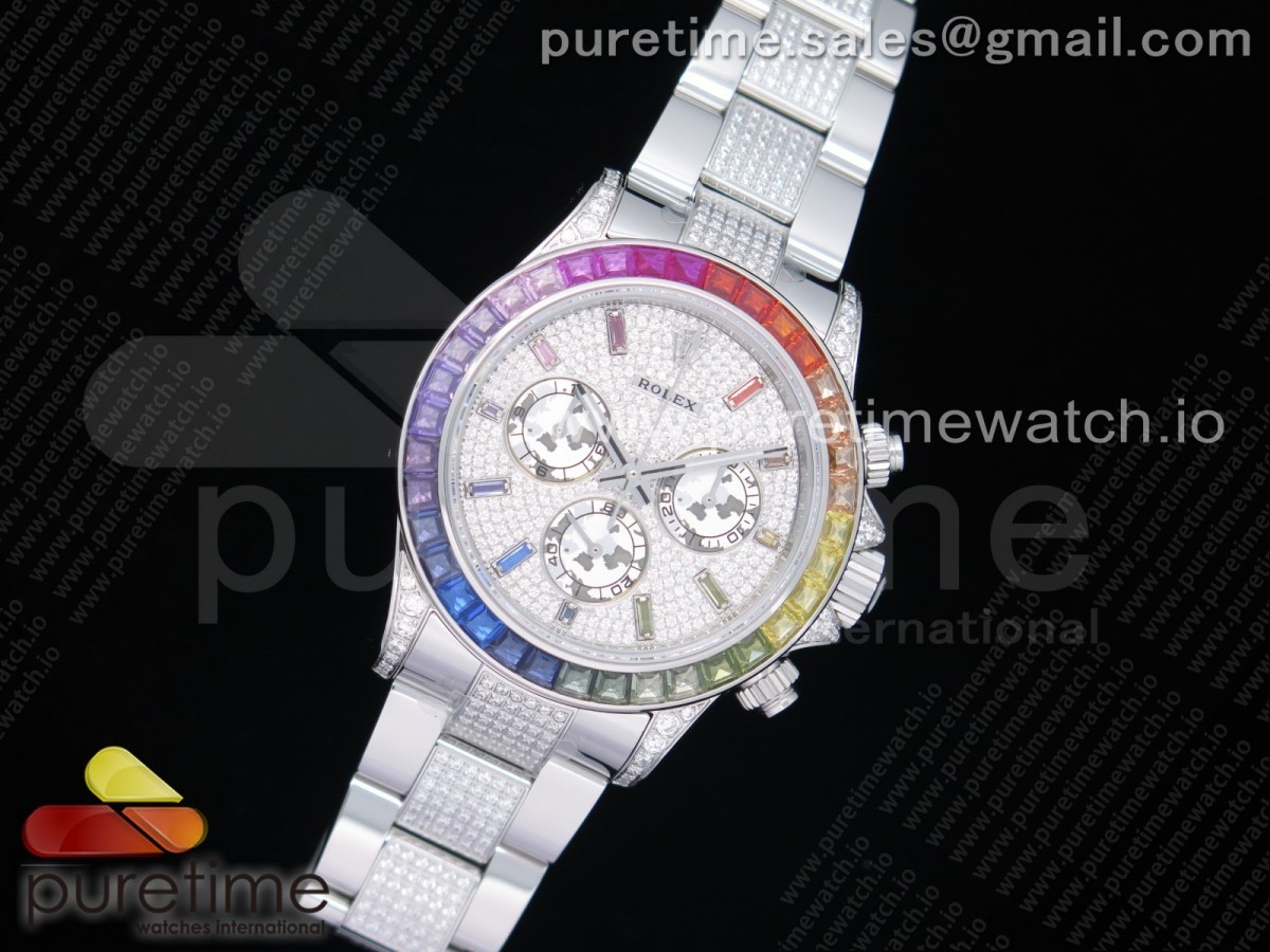 OM공장 롤렉스 데이토나 레인보우바게트 풀다이아 브슬 / Daytona SS Full Paved Diamonds OMF Best Edition Diamonds Dial on Diamonds Bracelet A4130