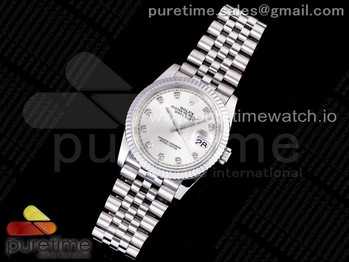 GM공장 롤렉스 데이저스트 36MM 실버 텐포인트 다이얼 브슬 3235 904L / DateJust 36 SS 126234 GMF Best Edition 904L Steel Silver Dial Diamonds Markers on Jubilee Bracelet SA3235