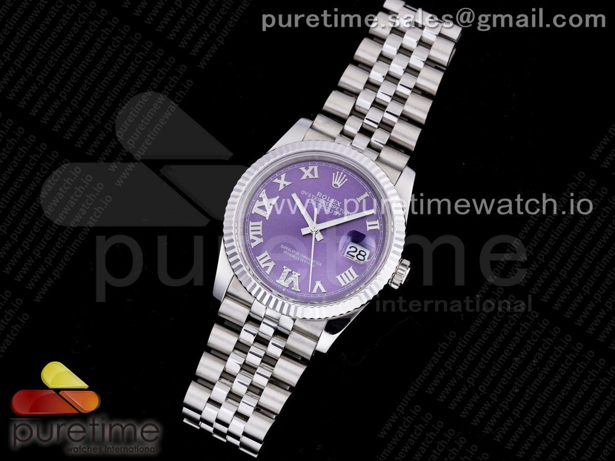 GM공장 롤렉스 데이저스트 36MM 퍼플 로만인덱스 다이얼 브슬 3235 904L / DateJust 36 SS 126234 GMF Best Edition 904L Steel Pueple Dial Diamond Roman Markers on Jubilee Bracelet SA3235