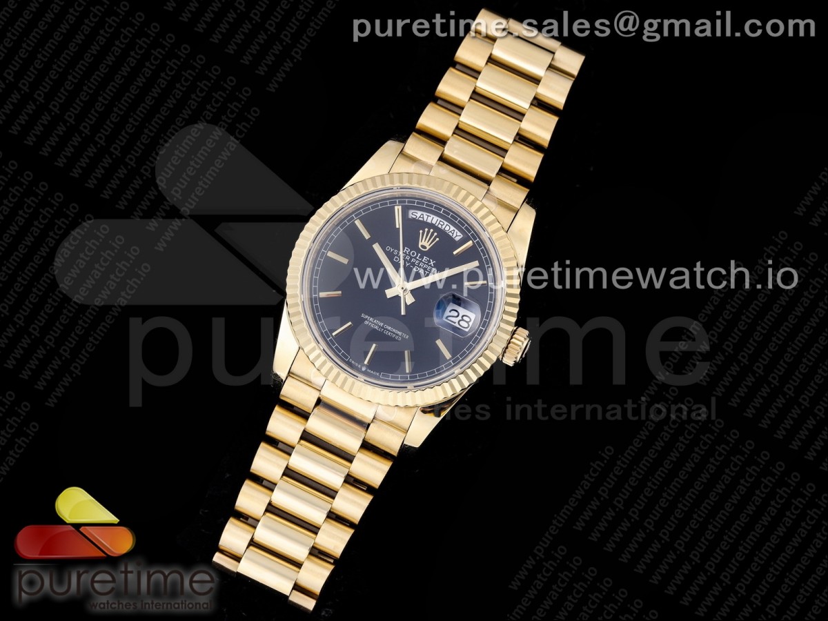 GM공장 롤렉스 데이데이트 옐로우골드 금통 블랙 바인덱스 브슬 / Day-Date 36 YG 128238 GMF Best Edition Black Dial Stick Markers on President Bracelet A2836