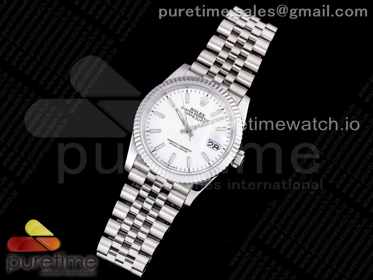 GM공장 롤렉스 데이저스트 36MM 화이트 바인덱스 다이얼 브슬 3235 904L / DateJust 36 SS 126234 GMF Best Edition 904L Steel White Dial Lume Markers on Jubilee Bracelet SA3235