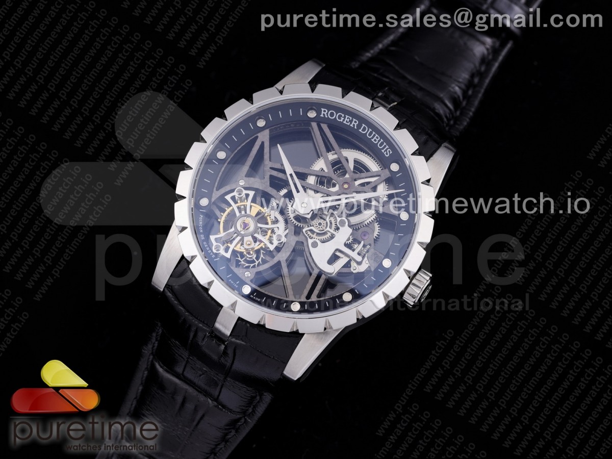 BBR공장 로져드뷔 엑스칼리버 투어빌론 스켈레톤다이얼 가죽 / Excalibur Rddbex0392 SS BBR Best Edition Skeleton Dial on Black Leather Strap A2136 Tourbillon