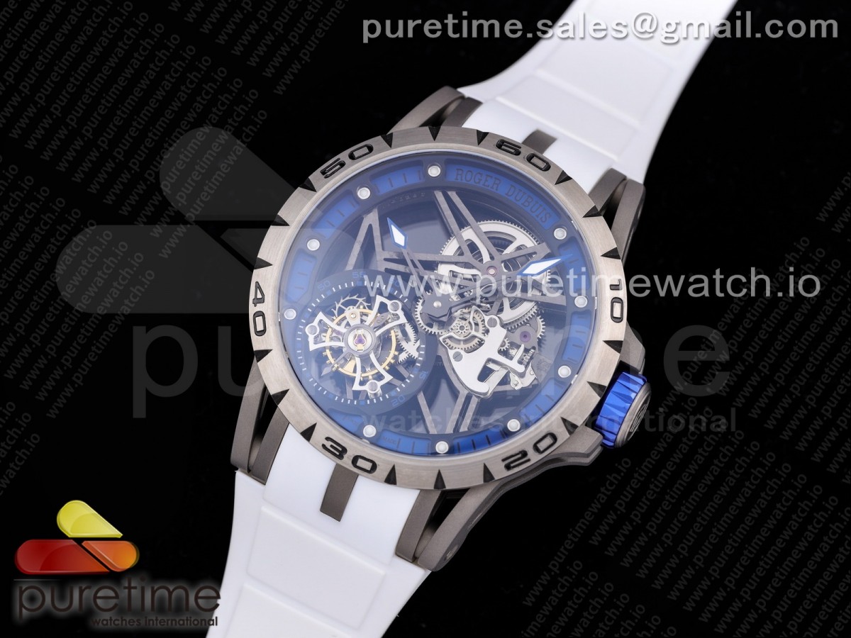 BBR공장 로져드뷔 엑스칼리버 투어빌론 스켈레톤다이얼 블루 화이트러버 티타늄 / Excalibur Sports Tourbillon Titanium BBR Best Edition Skeleton Dial Blue on White Rubber Strap