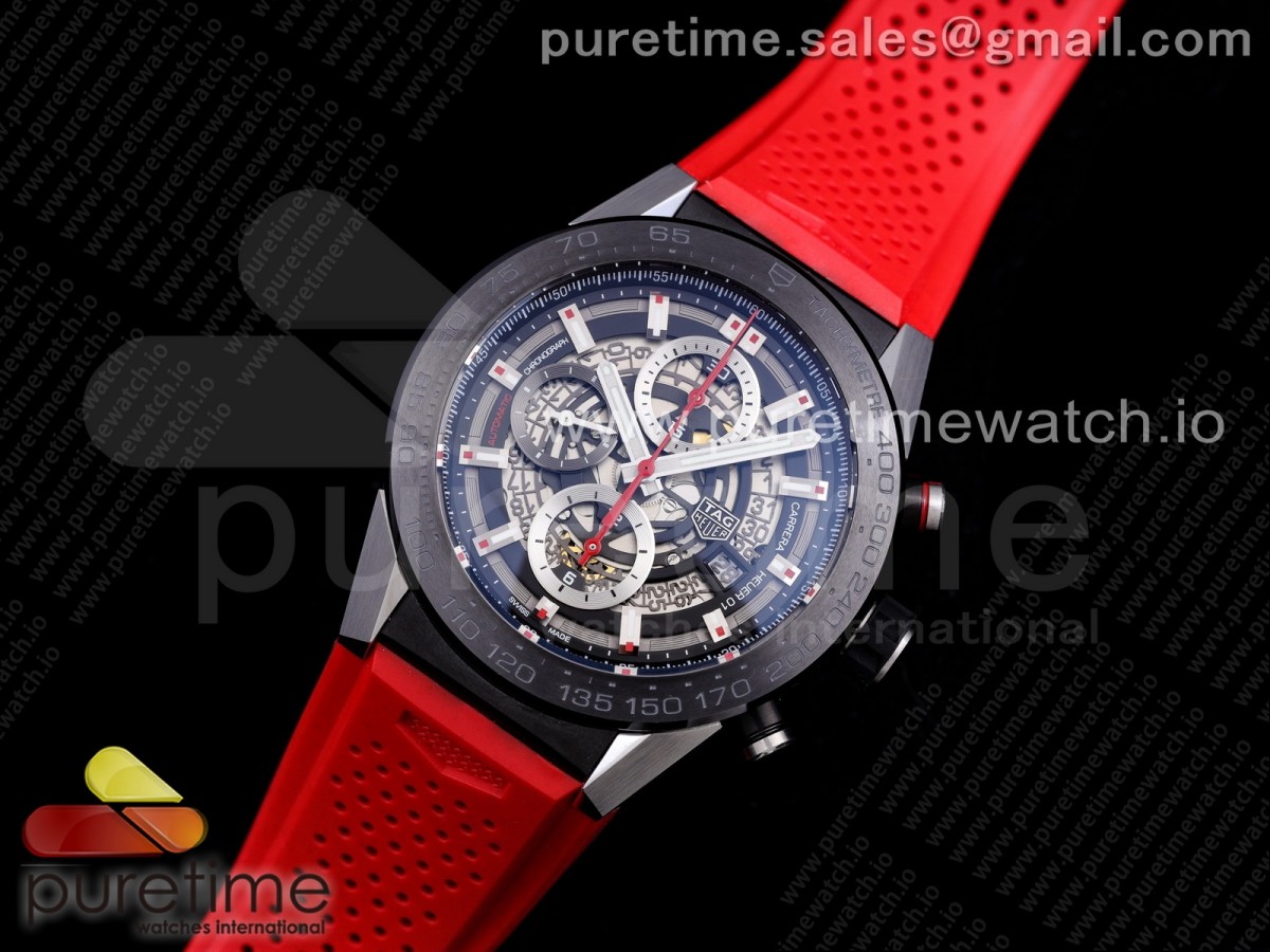 XF공장 태그호이어 칼리버호이어 PVD 스켈레톤다이얼 레드 러버 / Calibre Heuer 01 Chrono SSPVD XF 11 Best Edition Skeleton Dial Red Hand on Red Rubber Strap A1887