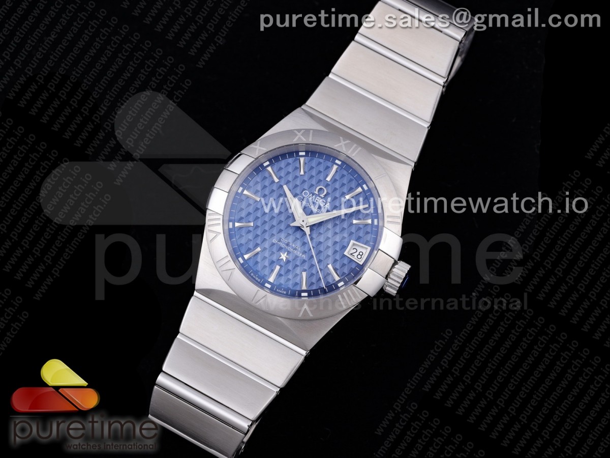 VS공장 오메가 컨스틸레이션 38MM 블루 텍스쳐 바인덱스 / Constellation 38mm SS VSF 11 Best Edition Blue Textured Dial on SS Bracelet A8500 Super Clone