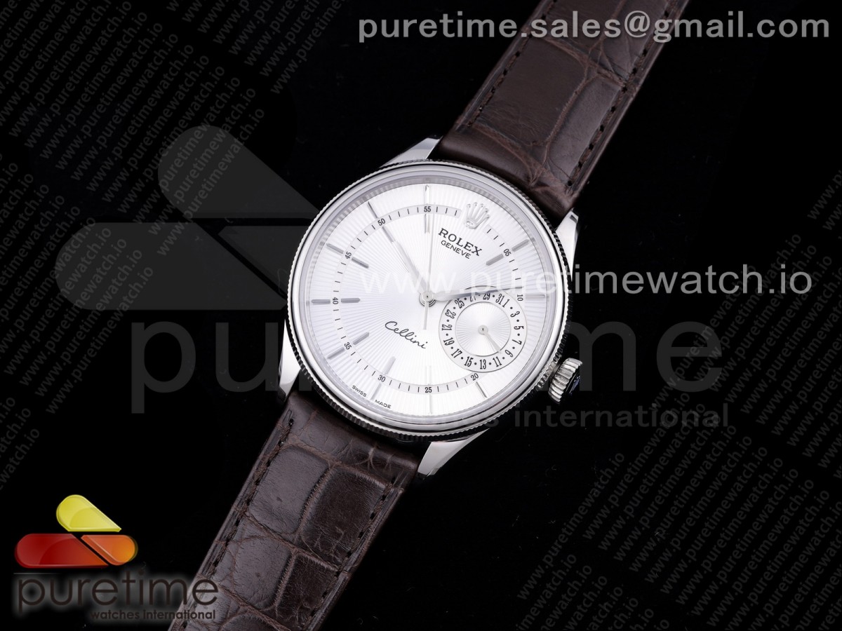 GM공장 롤렉스 셀리니 50519 리얼데이트 실버다이얼 브라운 가죽 / Cellini 50519 SS GMF 11 Best Edition White Dial on Brown Leather Strap SA3165