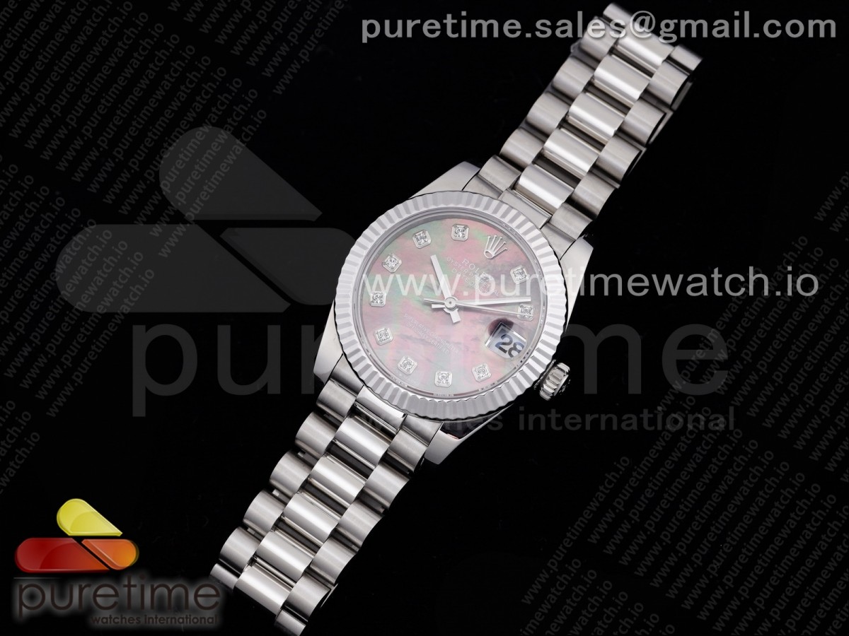 GM공장 롤렉스 데이저스트 31MM 핑크자개 텐포인트 브슬 여성용 / DateJust 31 Ladies 278289 GMF 316L Steel Pink MOP Dial Diamonds Markers on President Syle Bracelet