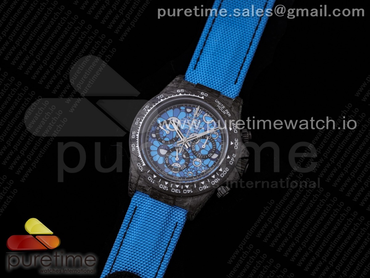 OM공장 롤렉스 데이토나 포지드카본 라이트블루 블랙 나일론스트랩 / Daytona DIW Carbon OMF Best Edition Light Blue Dial on Light Blue Nylon Strap A4130