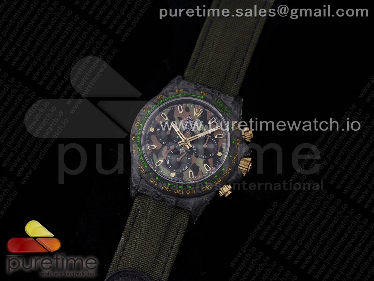 OM공장 롤렉스 데이토나 포지드카본 카모 블랙 나일론스트랩 / Daytona DIW Carbon OMF Best Edition CarbonCamouflage Dial on Dark Green Nylon Strap A4130