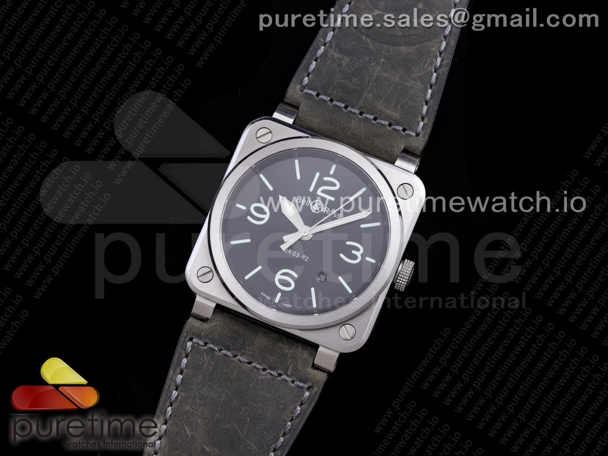 밸앤로스 V3 BR 03-92 블랙다이얼 그레이Asso스트랩 /BR 03-92 SS Black Dial on Gray Asso Strap MIYOTA 9015 V3