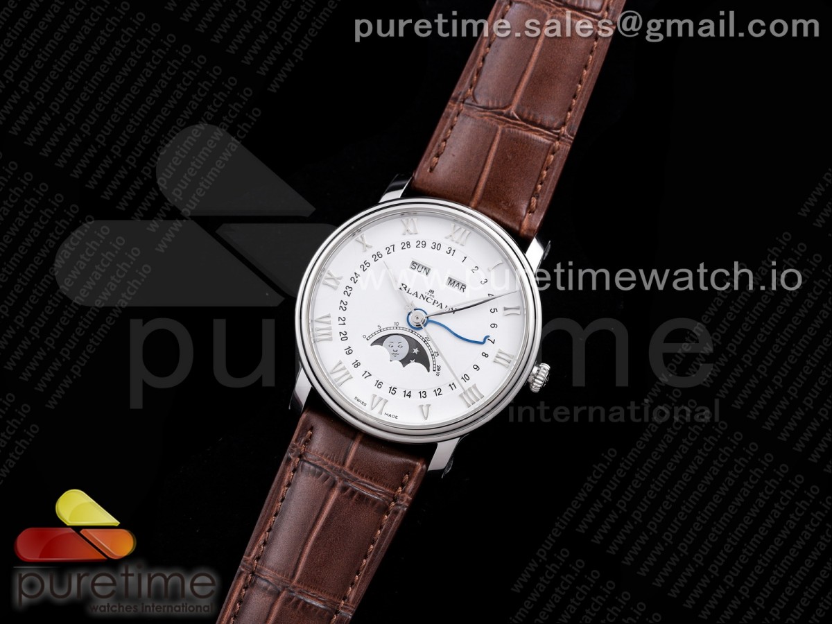 OM공장 블랑팡 V3 빌레레 화이트다이얼 브라운가죽 / Villeret 6654 SS Complicated Function OMF 11 Best Edition White Dial on Brown Leather Strap A6654 V3