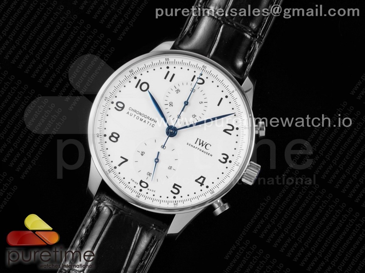 AZ공장 IWC 371601 포르투기저 150주년 화이트다이얼 가죽 / Portugieser Chronograph Edition “150 Years” IW371602 AZF 11 Best Edition White Dial on Black Leather Strap A7750 (Slim Movement)