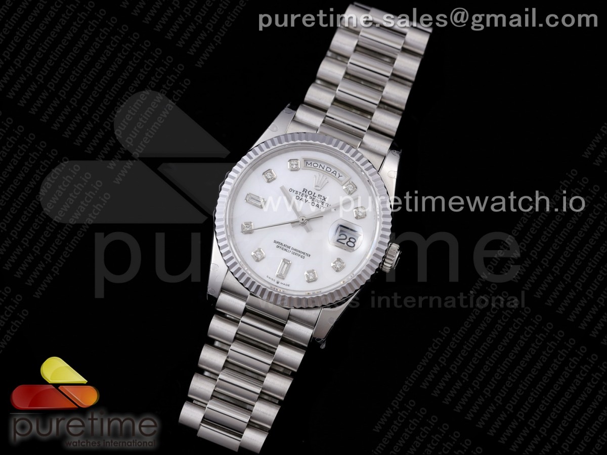 GM공장 롤렉스 데이데이트 36 화이트 텐포인트 인덱스 904L / Day Date 36 128239 GMF 11 Best Edition 904L Steel White Dial Diamonds Markers on Bracelet A2836