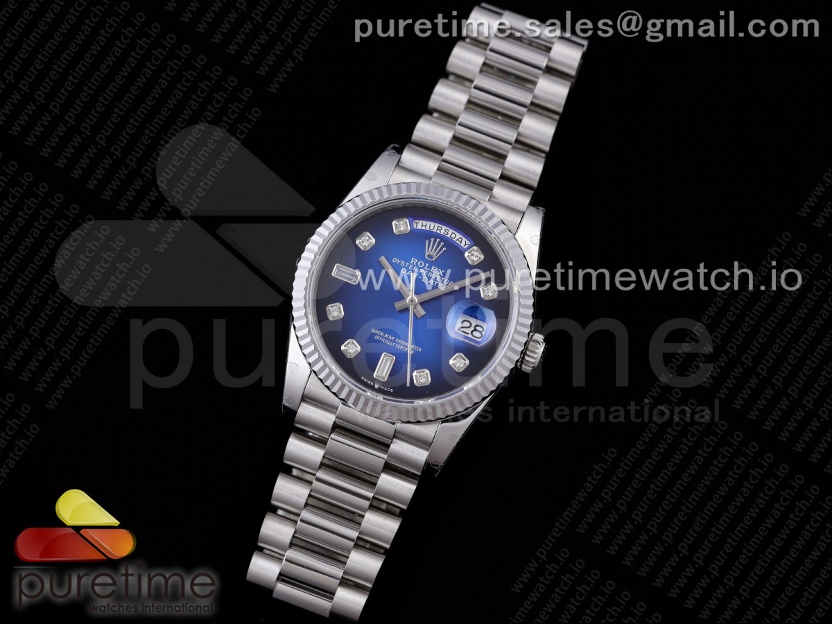 GM공장 롤렉스 데이데이트 36 블루 텐포인트 인덱스 904L / Day Date 36 128239 GMF 11 Best Edition 904L Steel Blue Dial Diamonds Markers on Bracelet A2836