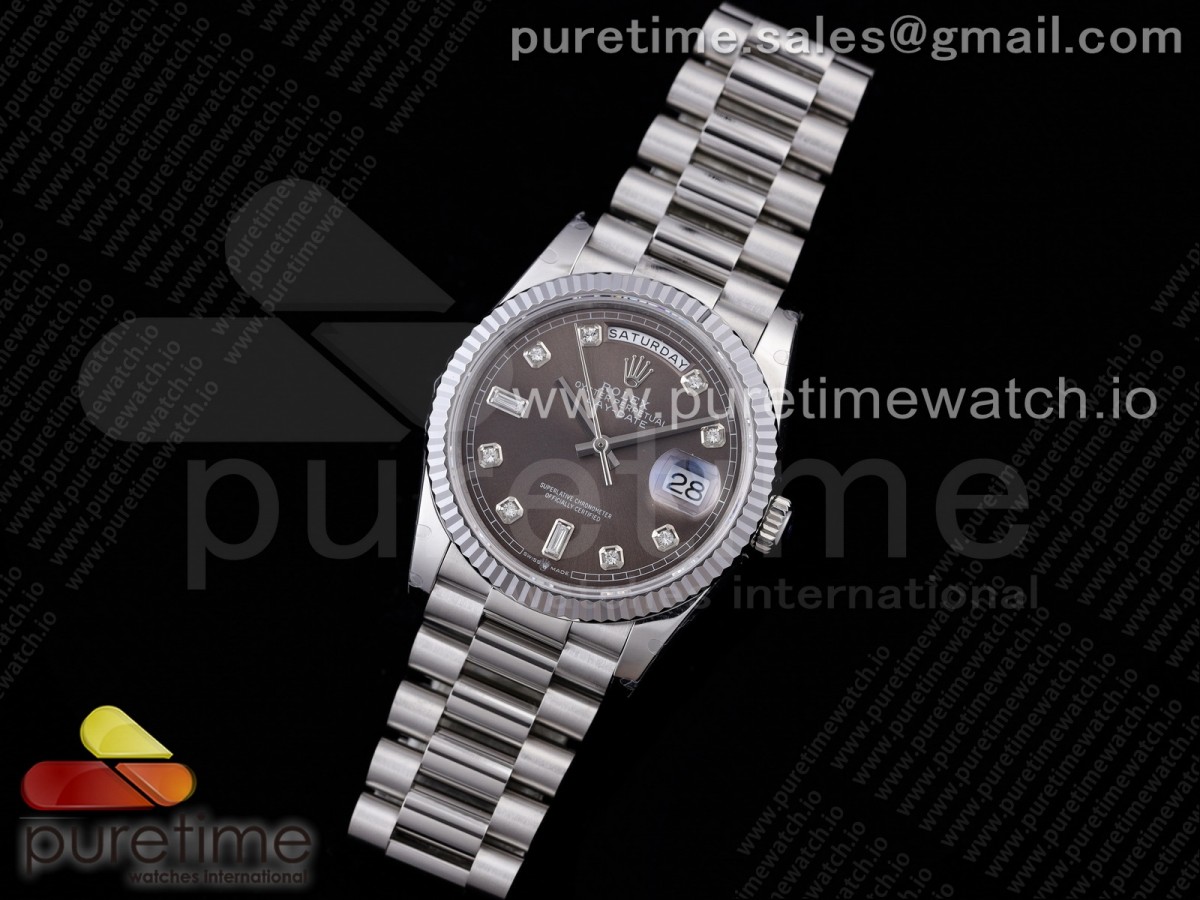 GM공장 롤렉스 데이데이트 36 그레이 텐포인트 인덱스 904L / Day Date 36 128239 GMF 11 Best Edition 904L Steel Gray Dial Diamonds Markers on Bracelet A2836