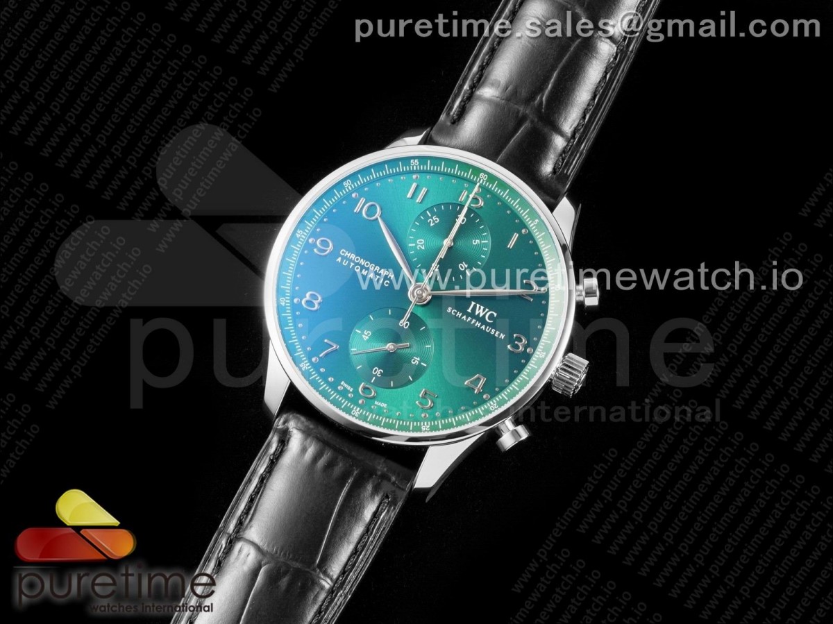 YL공장 IWC 포르투기저 크로노그래프 371615 그란다이얼 블랙가죽 / Portugieser Chronograph IW371615 YLF Best Edition Green Dial on Black Leather Strap A7750 (Slim Movement)