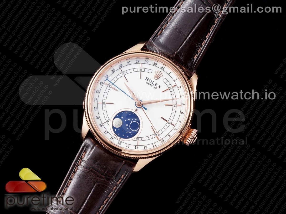 KZ공장 롤렉스 셀리니 로즈골드 화이트다이얼 가죽Cellini 50535 Moonphase RG KZF Best Edition White Dial on Brown Leather Strap A3195