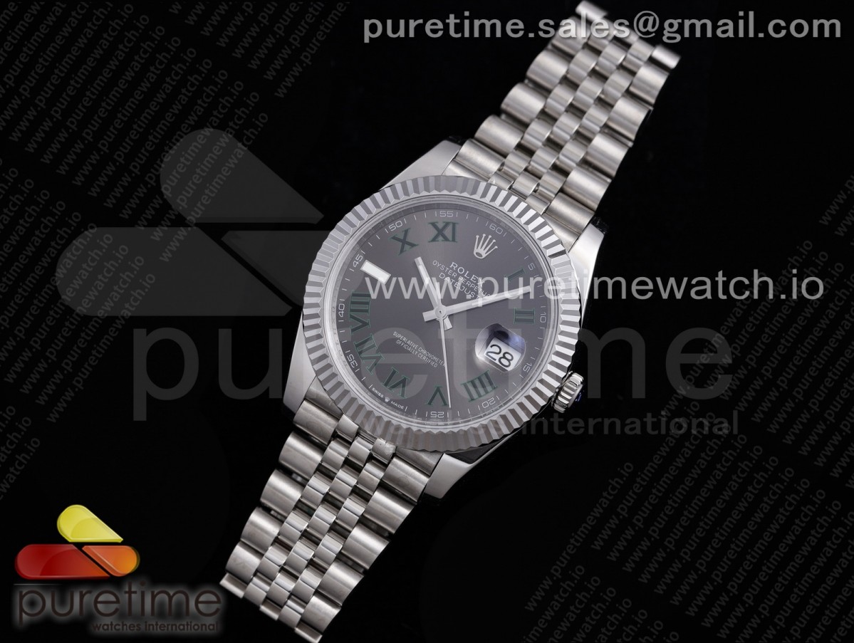 VR공장 롤렉스 데이저스트 41MM 그레이 그린로만 플루티드 쥬빌레 브슬 904L 3235 / DateJust 41 126334 VRF 11 Best Edition 904L Steel Gray Dial Green Roman Markers on SS Jubilee Bracelet A3235