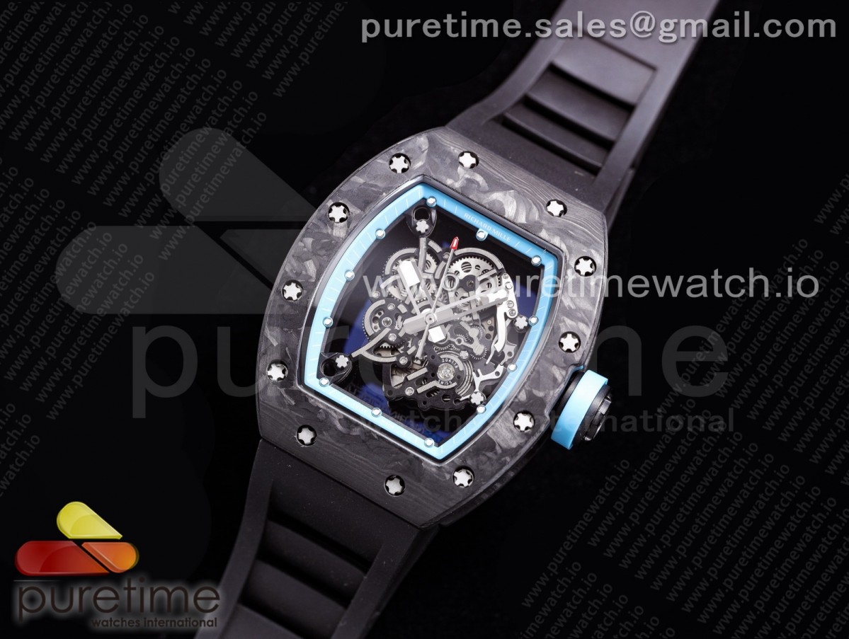 KV공장 V3 리차드밀 RM055 스켈레톤블루다이얼 블랙 블루크라운 블랙러버 / RM055 NTPT KVF Best Edition Skeleton Dial Blue on Black Rubber Strap MIYOTA8215 V3