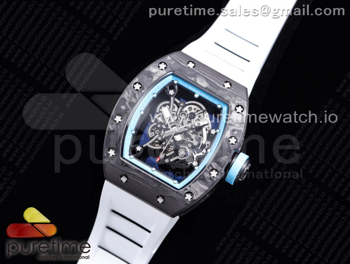 KV공장 V3 리차드밀 RM055 스켈레톤블루다이얼 블루크라운 화이트러버 /RM055 NTPT KVF Best Edition Skeleton Dial Blue on White Rubber Strap MIYOTA8215 V3