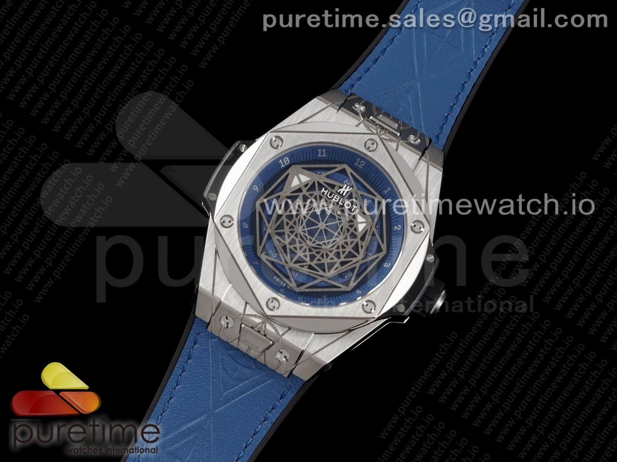 HB공장 위블로 빅뱅 유니코 상블루 티타늄 블루 거미스트랩 / Big Bang Unico Sang Bleu Titanium HBF Skeleton Dial on Blue Gummy Strap HUB1213