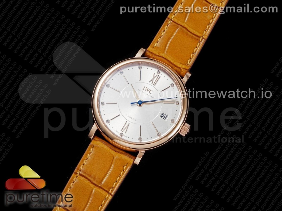 V7공장 IWC 포르토피노 화이트다이얼 로즈골드 브라운가죽 / Portofino 37mm RG V7F 11 Best Edition White Dial on Light Brown Leather Strap A2892