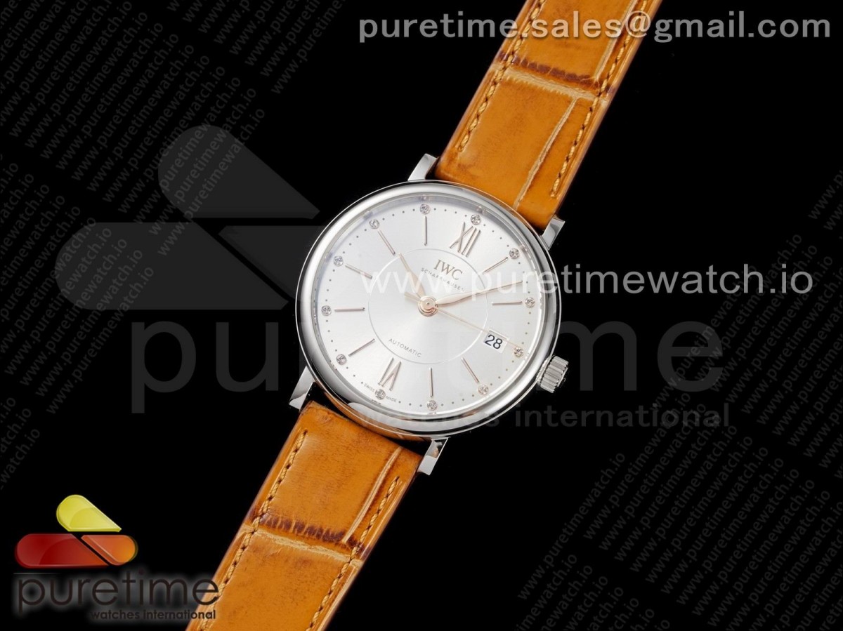 V7공장 IWC 포르토피노 화이트다이얼 브라운가죽 / Portofino 37mm SS V7F 11 Best Edition White Dial on Light Brown Leather Strap A2892