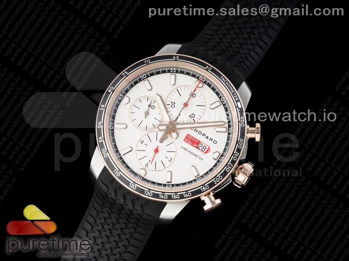 V7공장 쇼파드 밀레미글리아 화이트다이얼 골드베젤 블랙러버 / Mille Miglia 168571 SS/RG V7F 1:1 Best Edition White Dial on Black Rubber Strap A7750